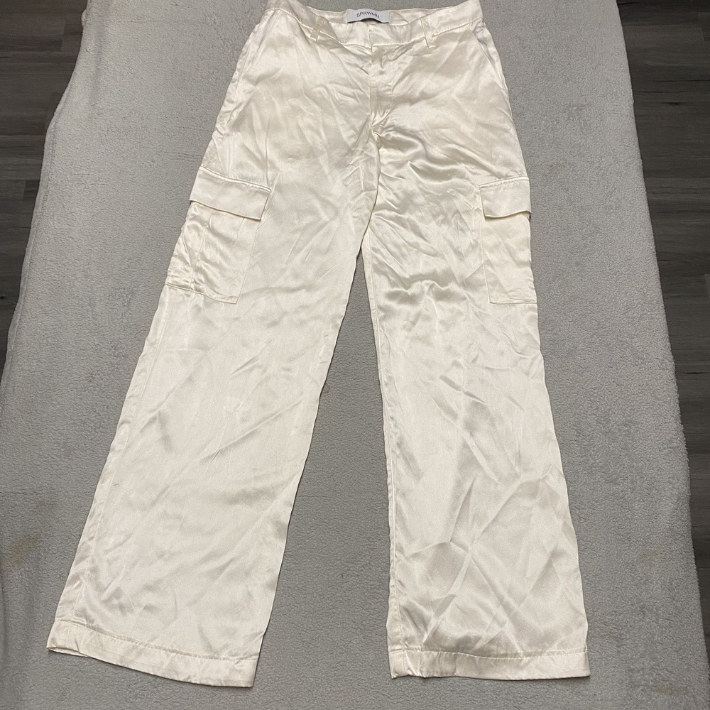 SPRWMN Silk Cargo Pants XS Ivory Chic Los Angeles USA Luxury Excellent